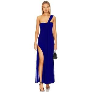 NWT Misa Los Angeles Womens Knotted Twist Evening Dress One Shoulder Blue Size L